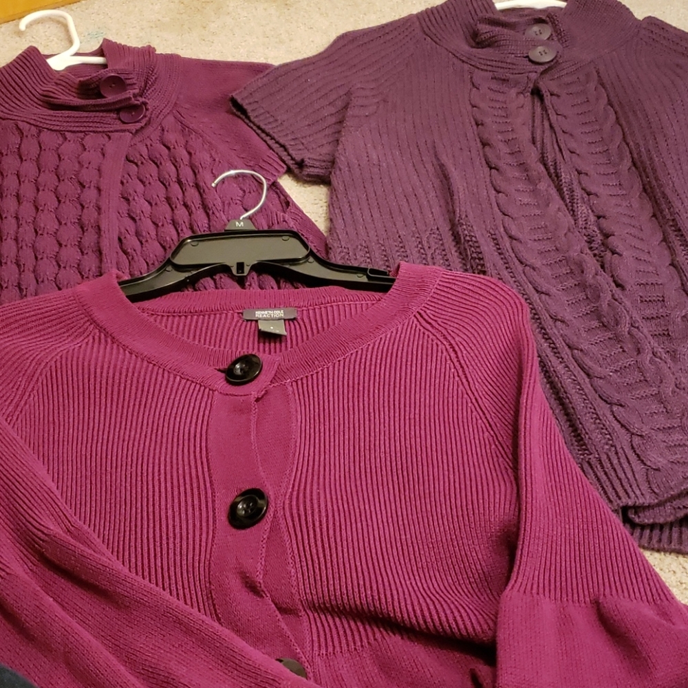 Lot of 3 purple knit sweaters - size small